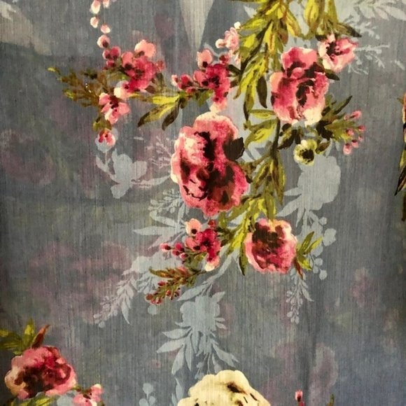 Kut from the Kloth Semi-Sheer Floral Shirt Roll Up Sleeve - Blue/Multi - S - Picture 6 of 8